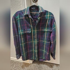Vintage Plaid Long-Sleeve Shirt 100% Cotton